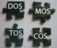 4 jigsaw pieces titled DOS, MOS, COS, TOS