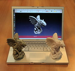 3d model scanned & printed showing image in 3D software, image from wikipedia's 3d printing article