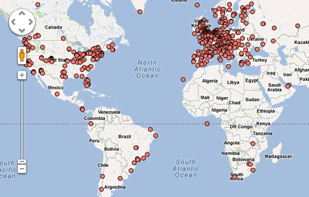 global map of sensor locations at Cosm web site