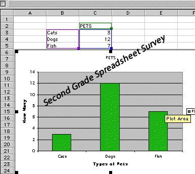 spreadsheet pet survey with data and graph