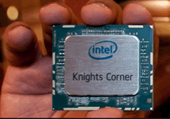 knights corner coprocessor by Intel held in fingertips